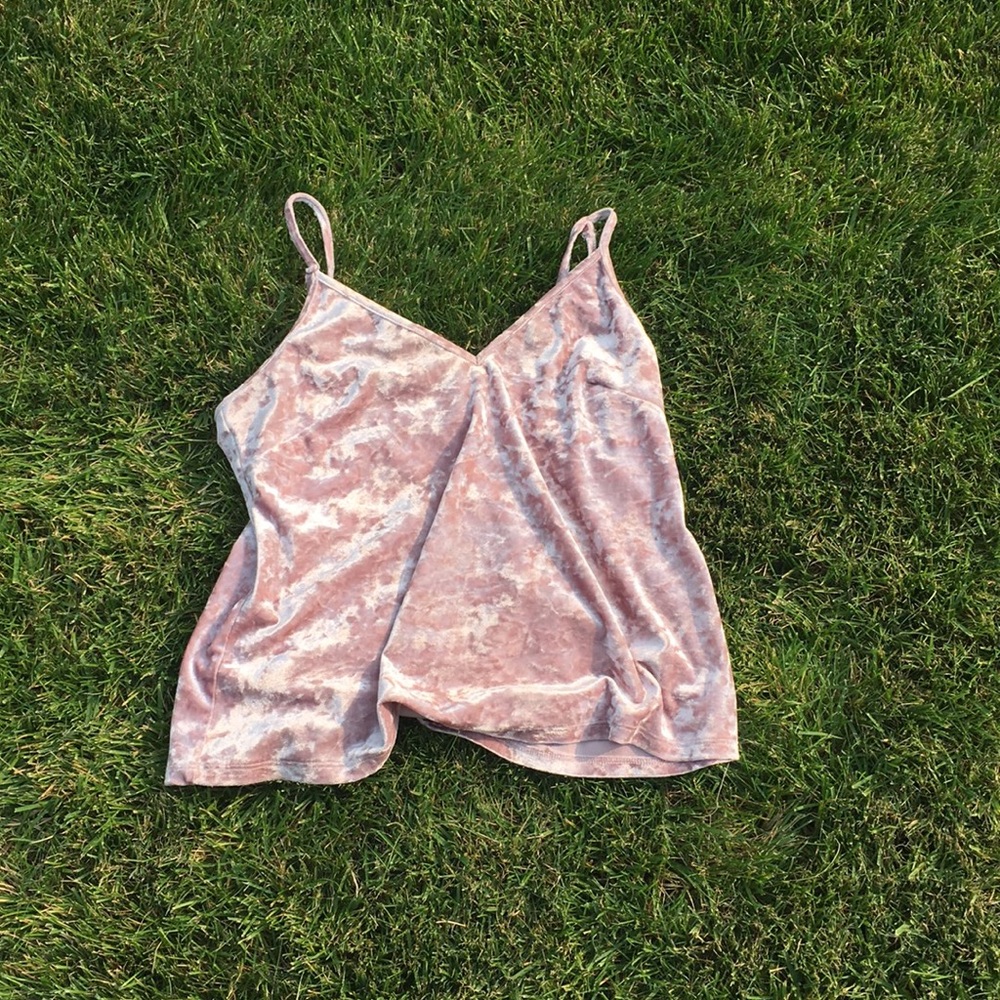 Crushed pink velvet spaghetti top